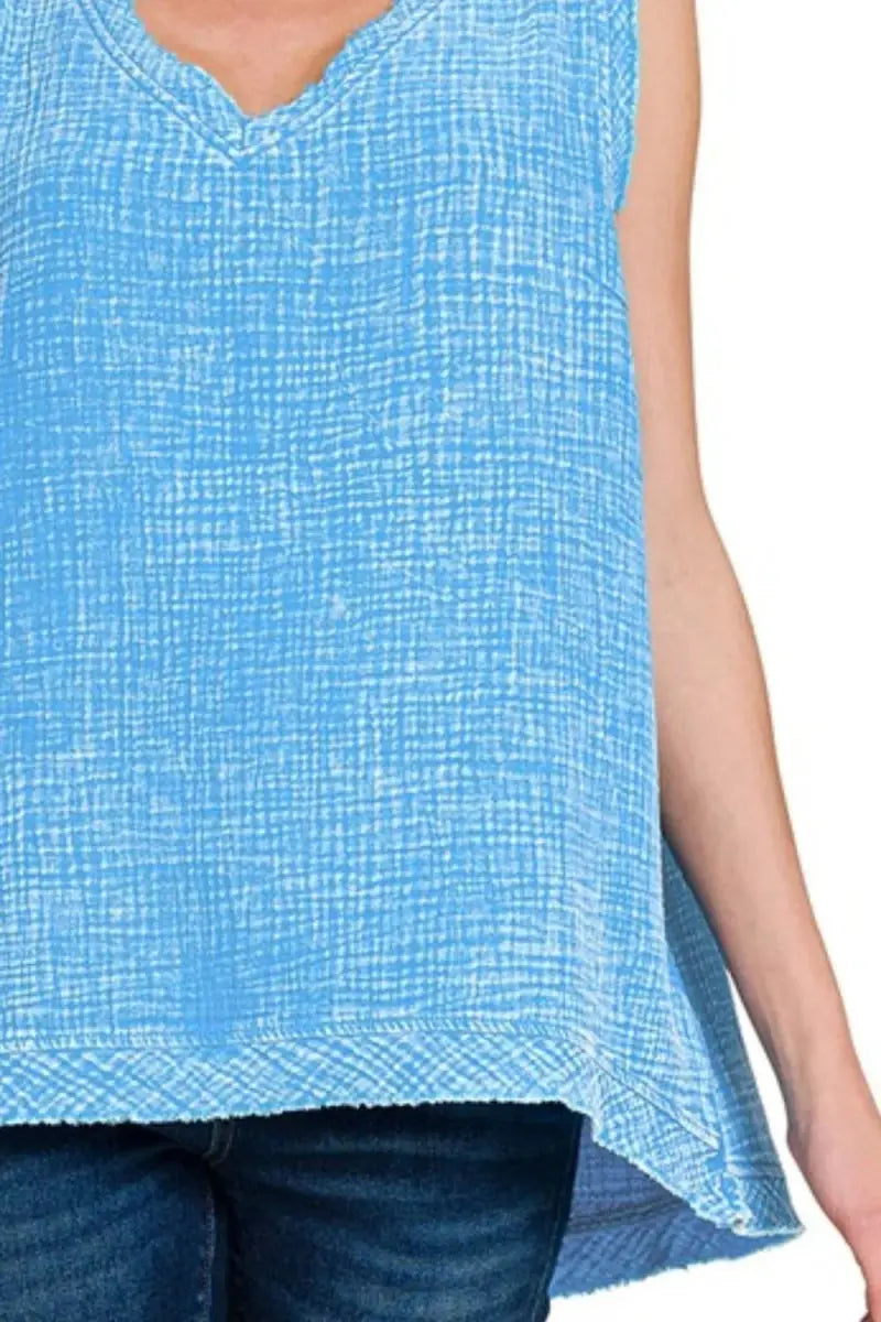 Zenana Double Gauze Raw Edge Acid Washed Tank Top - Love Salve